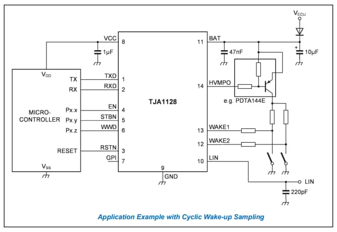 Application Circuit Diagram - NXP Semiconductors TJA1128 LIN Mini System Basis Chips